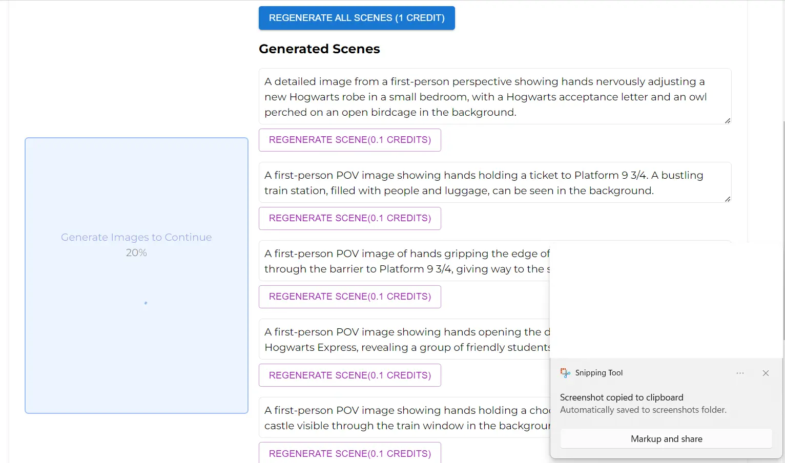 ShortsAuto scene customization interface showing camera angle options